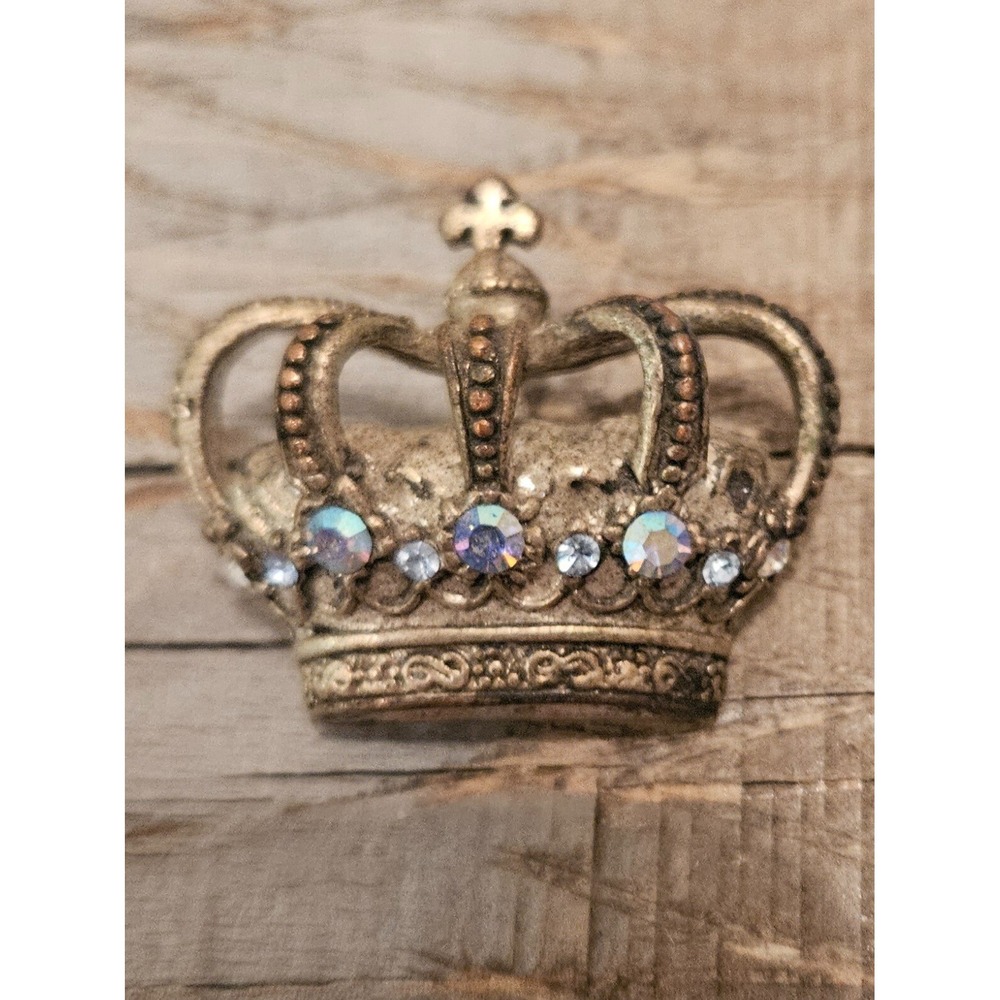 Vintage Made in Korea Crown Brooch Made With AB Crystals Royal Queen Pin